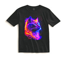 Camisa de gato de neón psicodélico arte animal gráfico camiseta ropa de calle regalo para amante de los gatos