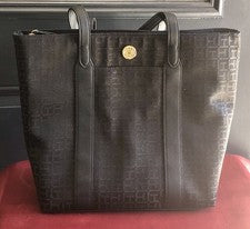 NUEVO CON ETIQUETAS - Bolso de Mano Tommy Hilfiger de Tela Negro para Mujer, Bolso de Mano, Cartera, Logotipos TH