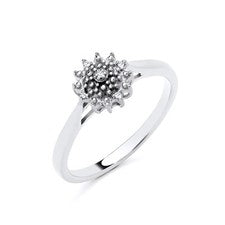 Anillo con racimo de diamantes reales de plata de ley 925 talla J a V