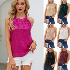Mujer Verano Camiseta sin mangas Lentejuelas Blusa Camisetas Sin mangas Calce Ajustado Moda Camisa