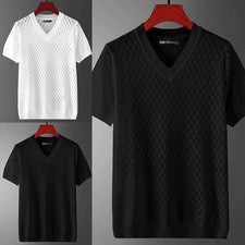 Camiseta de verano para hombre con cuello en V con diseño hueco perfecta opción de uso informal