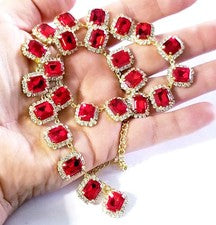 Gargantilla roja llamativa collar de diamantes de imitación novia graduación concurso joyería