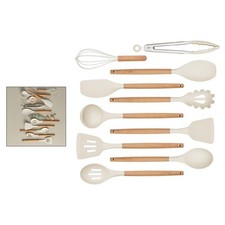 Utensilios de cocina de silicona resistentes al calor con asas de madera 446F