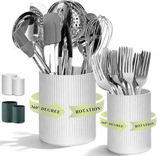 Soporte para Utensilios Giratorio 360°, Soporte para Utensilios de Cocina de Plástico 16+12Cm para Mostrador