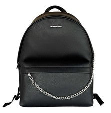 Mochila Michael Kors Slater de cuero con cadena grande negra