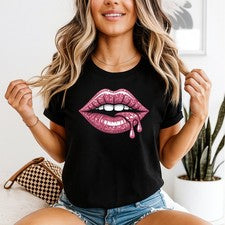 Camiseta rosa brillante labios para mujer maquillaje moda regalo para ella