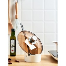 Estante con tapa para olla de cocina con ranura de drenaje blanco soporte para utensilios de múltiples ranuras