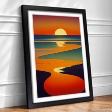Impresión de arte de pared abstracto enmarcado elegante puesta de sol decoración del hogar lista para colgar