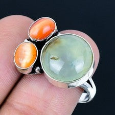 Prehnita, Monalisa piedras preciosas 925 anillo de joyería de plata esterlina...