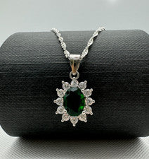 Nuevo collar colgante con racimo de esmeralda verde de plata esterlina 925 maciza de 24 pulgadas