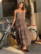 Vestido cami estampado retro con volantes para mujer
