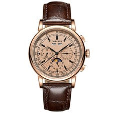 42mm Corgeut Rosa Marrón Dial Fase Luna Multifunción Fecha Automático Reloj Hombre