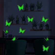 Elegante juego de 6 pegatinas de pared de mariposas luminosas y plantas verdes para decoración del hogar