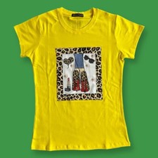 Moda Mujer Camiseta con Tacones Altos y Perlas Logo con Estampado Animal