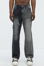 Pantalones de mezclilla rectos rasgados Let Me See de moda NOVA para hombre - lavado negro
