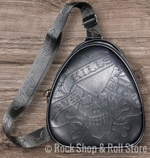 Bolso Bandolera ED HARDY Calavera Repujado Love Kills Lentamente Negro Eslinga-Y2K~NUEVO CON ETIQUETAS