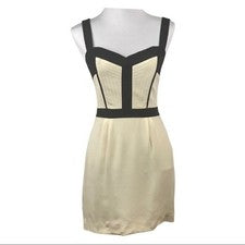 Mini Vestido Rebecca Minkoff Mujer 100% Seda Colorblock Crema Negro Talla 4 Nuevo con Etiquetas