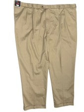 Pantalones inteligentes de viaje Roundtree & Yorke 54x32 beige calce clásico puño plisado sin planchar