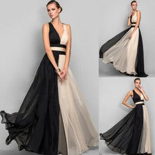Vestido largo falda larga sin mangas con cuello en V retro de moda para mujer