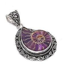 Colgante de joyería de plata de ley 925 con piedras preciosas de amonita de titanio 2,05" F207