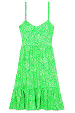 Vestido para mujer - Vestido floral estampado - Solero - Grande - Algodón - Verde neón