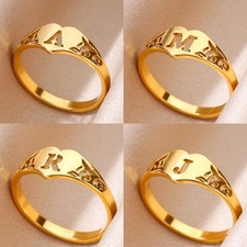 Anillo con inicial de corazón de oro de 18 quilates personalizado letra de la A a la Z para mujer niña joyería de boda