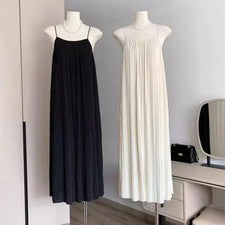 Vestido de tirantes plisado moderno y cómodo estilo perezoso para mujer