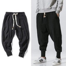 Moda Para hombres Pantalones Harén Informales Sueltos Hakama Lino Japonés Samurai Pantalones Hombre