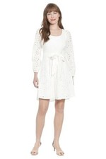 Vestidos para mujer London Times manga larga cuello redondo línea A, blancos, 4