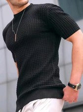 Camiseta manga corta diseño gofres color negro carbono liso hombre cuello redondo