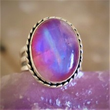ANILLO JOYERÍA PLATA ESTERLINA 925 PIEDRA LUNAR ARCO IRIS ROSA PIEDRAS PRECIOSAS NATURALES 3 A 12