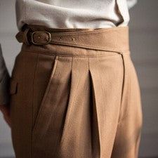 Hombres Gurkha Estilo Británico Cintura Alta Nápoles Pantalones Rectos Informales Pantalones