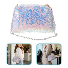 Bolso de Hombro Plateado Lentejuelas - Bolso Bandolera Pequeño Holográfico Cadena para