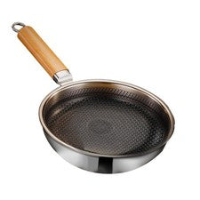 Sartén de acero inoxidable olla de cocción de carne espesa con mango de madera