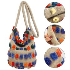 Bolso Bandolera Colorido para Mujer Bolso de Mano Bolso Cubo de Felpa de Moda y Moderno
