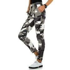 Pantalones vaqueros de camuflaje de mujer de moda look militar gris #H2070