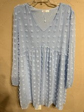 Vestido Kirundo XL azul bebé para mujer con mangas largas transparentes y diseño de puntos suizos