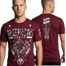 Camiseta AMERICAN FIGHTER Borgoña LANDER Atlética Gráfica Nueva con Etiquetas