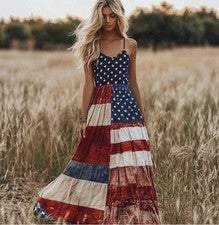 Vestido de playa de verano transpirable sin mangas estampado bandera de Estados Unidos para mujer moda