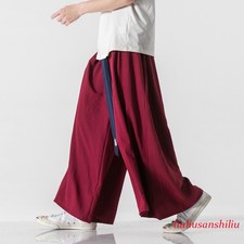 Pantalones chinos para hombre falda pantalones Hanfu estilo étnico retro pantalones de pierna ancha