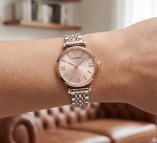 RELOJ MUJER EMPORIO ARMANI AR11223 CORREA TONO ORO ROSA Y PLATA CON ESFERA ROSA