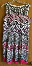 Vestido para mujer London Times Chevron Fit acampanado sin mangas de algodón elástico talla 12