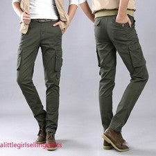 Hombres Moda Calce Ajustado Militar Bolsillo Pantalones Exterior Carga Ropa de Trabajo Pantalones