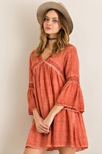 NUEVO Mujer ENTRO ÓXIDO MINERAL LAVADO ENCAJE BOHO GITANO BABYDOLL VESTIDO TÚNICA S M