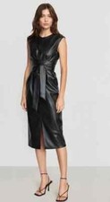 Vestido informal de cuero negro elegante para mujer hecho a mano piel de cordero genuina fiesta club