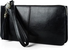 Bolso sin asas de muñeca de cuero genuino para mujer ultra delgado para damas soporte para tarjeta de crédito...
