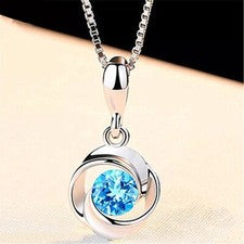 Damen Halskette Anhänger 925 Silber Frauen Schmuck Zirkon Blau Anhänger Geschenk