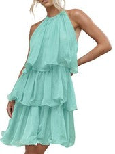 Mujer Vestido Sin Mangas de Gasa con Volantes Dobladillo Elegante Vestido de Noche Fiesta5469