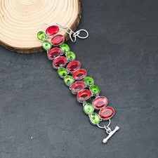 Pulsera de joyería de plata esterlina 925 con piedras preciosas de peridoto g...