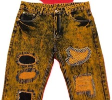 Pantalones de mezclilla EV JSUSE 'Fashion' para hombre 42W 30L naranja quemado envejecido nuevos con etiquetas